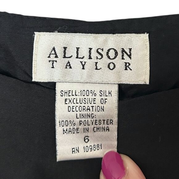Allison Taylor 100% Silk Pants Women’s 6 Black Cocktail Novelty Embroidery Y2K - Picture 3 of 7